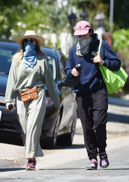 Elizabeth Olsen and fiance Robbie Arnett with homemade masks out in Hollywood Hills 2020/04/11 2