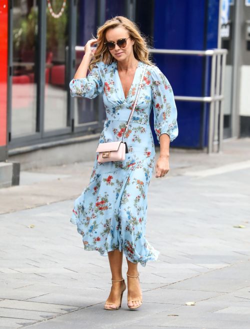 Amanda Holden in Blue Floral Dress at Global Radio in London 2020/06/04 7