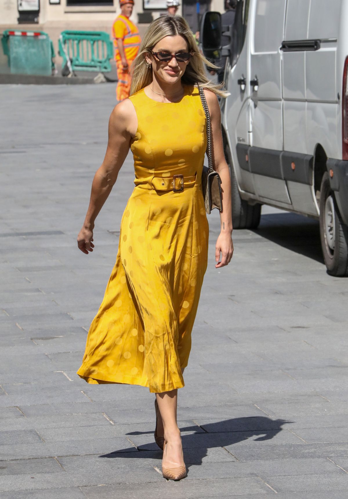 Ashley Roberts wearing Mustard Color Dress at Global Radio in London 2020/06/02
