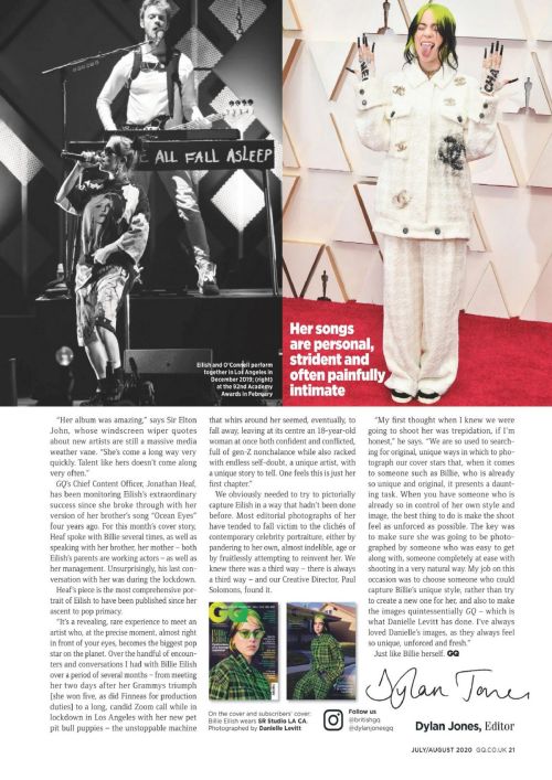 Billie Eilish in GQ Magazine, UK July 2020 Issue 8