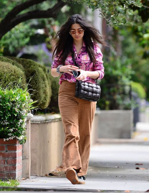 Jessica Gomes in Floral Purple Shirt Out and About in Los Angeles 2020/06/02 1
