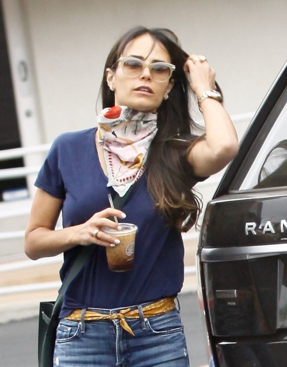 Jordana Brewster in Ripped Denim Out in Brentwood 2020/06/06