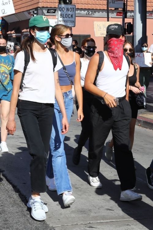 Kaia Gerber, Margaret Qualley, Eiza Gonzalez and Madelaine Petsch at Black Lives Matter Protest in Los Angeles 2020/06/07