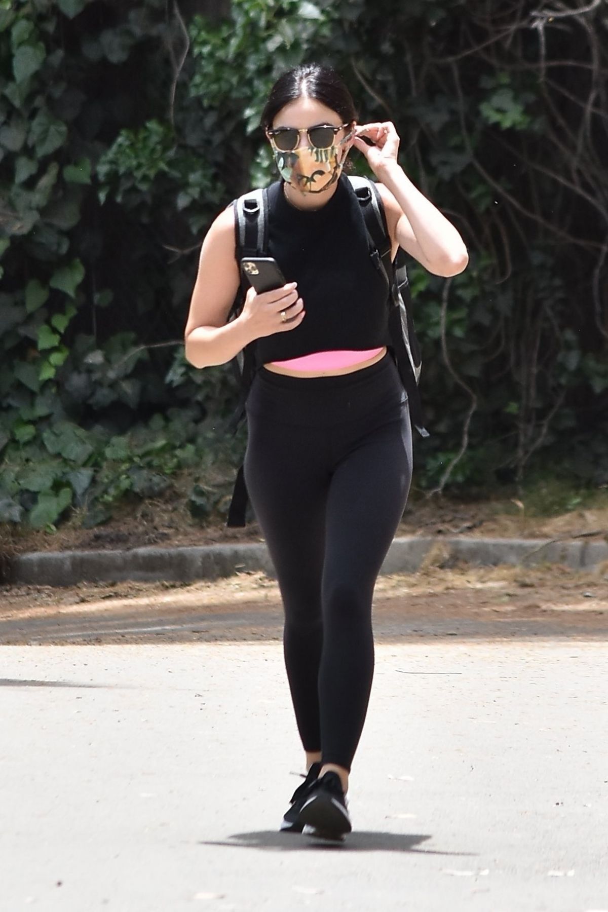 Lucy Hale seen in Black Tights Out Hiking in Studio City 06/02/2020