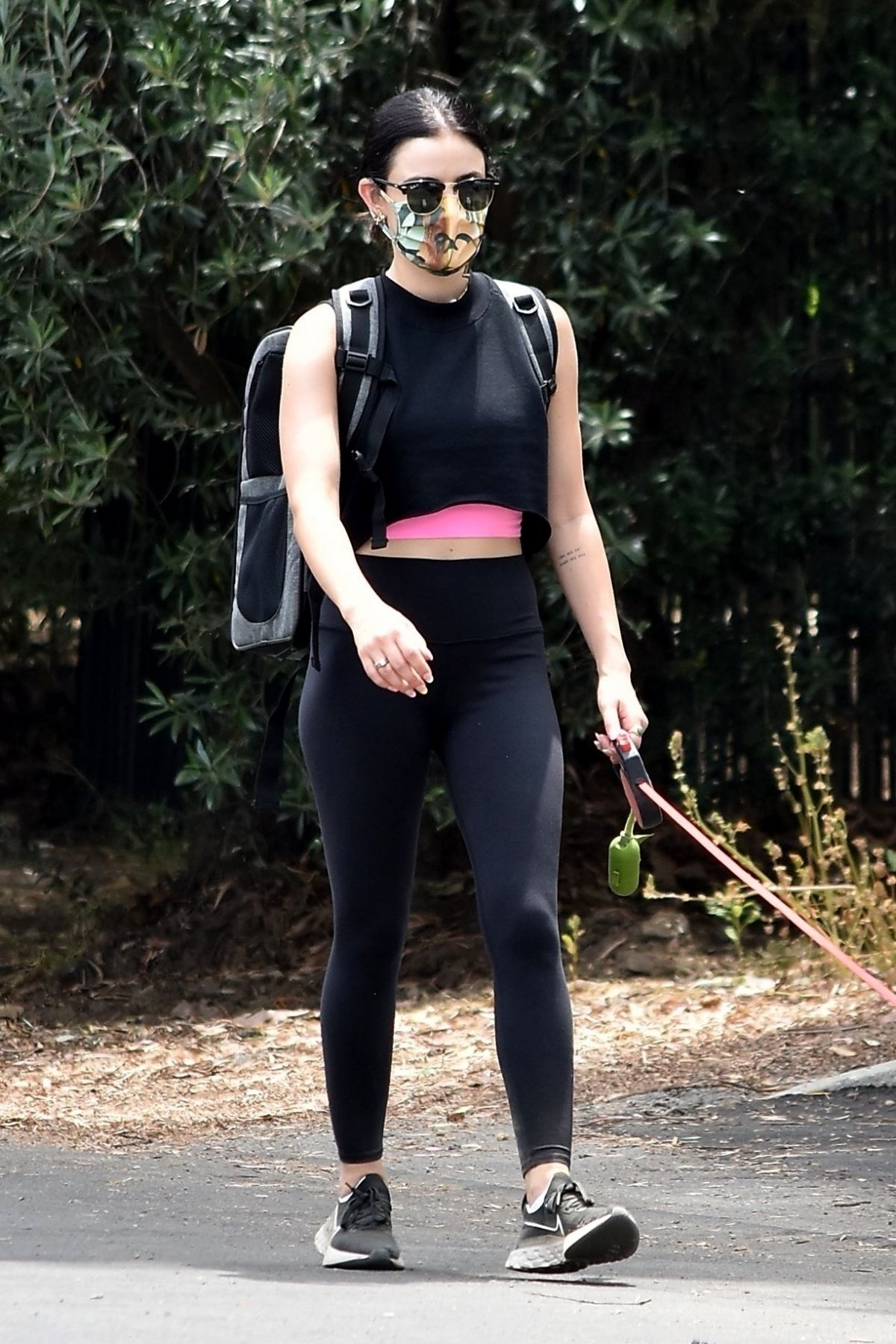 Lucy Hale seen in Black Tights Out Hiking in Studio City 06/02/2020