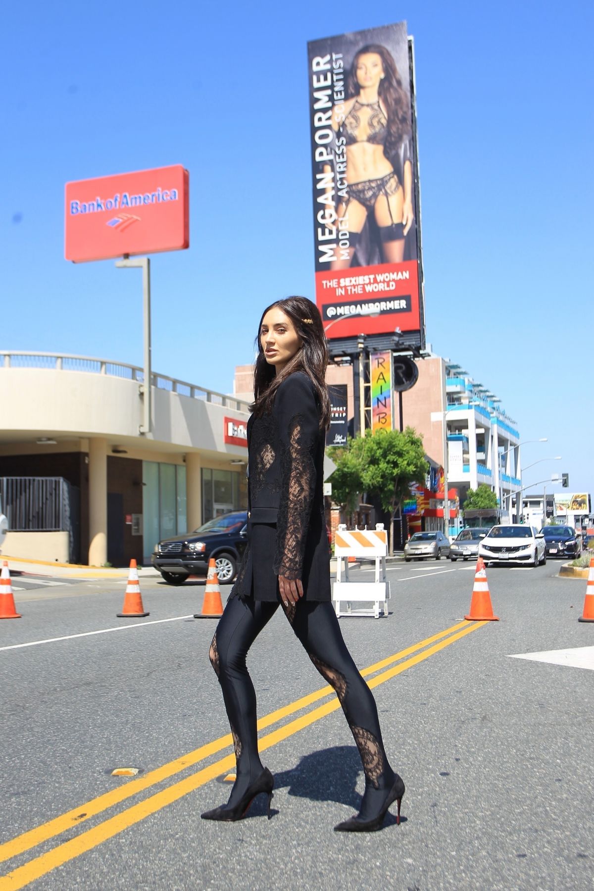 Megan Pormer in Front of Her Billboard on Sunset Blvd in Hollywood 2020/06/04