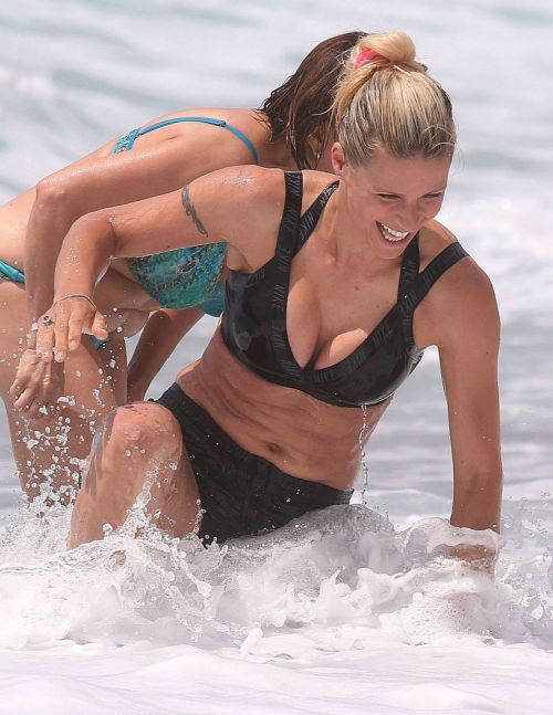 Michelle Hunziker in Bikini Top and Shorts at a Beach in Varigotti 2020/06/06