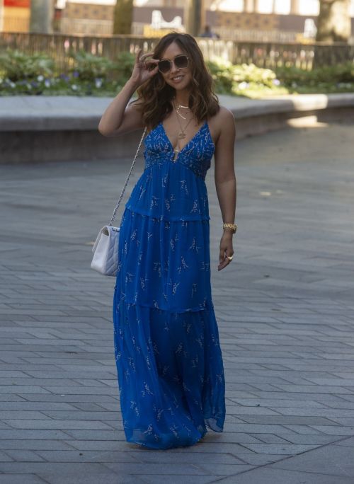 Myleene Klass in a Long Blue Dress Arrives at Global Radio in London 2020/06/01 2