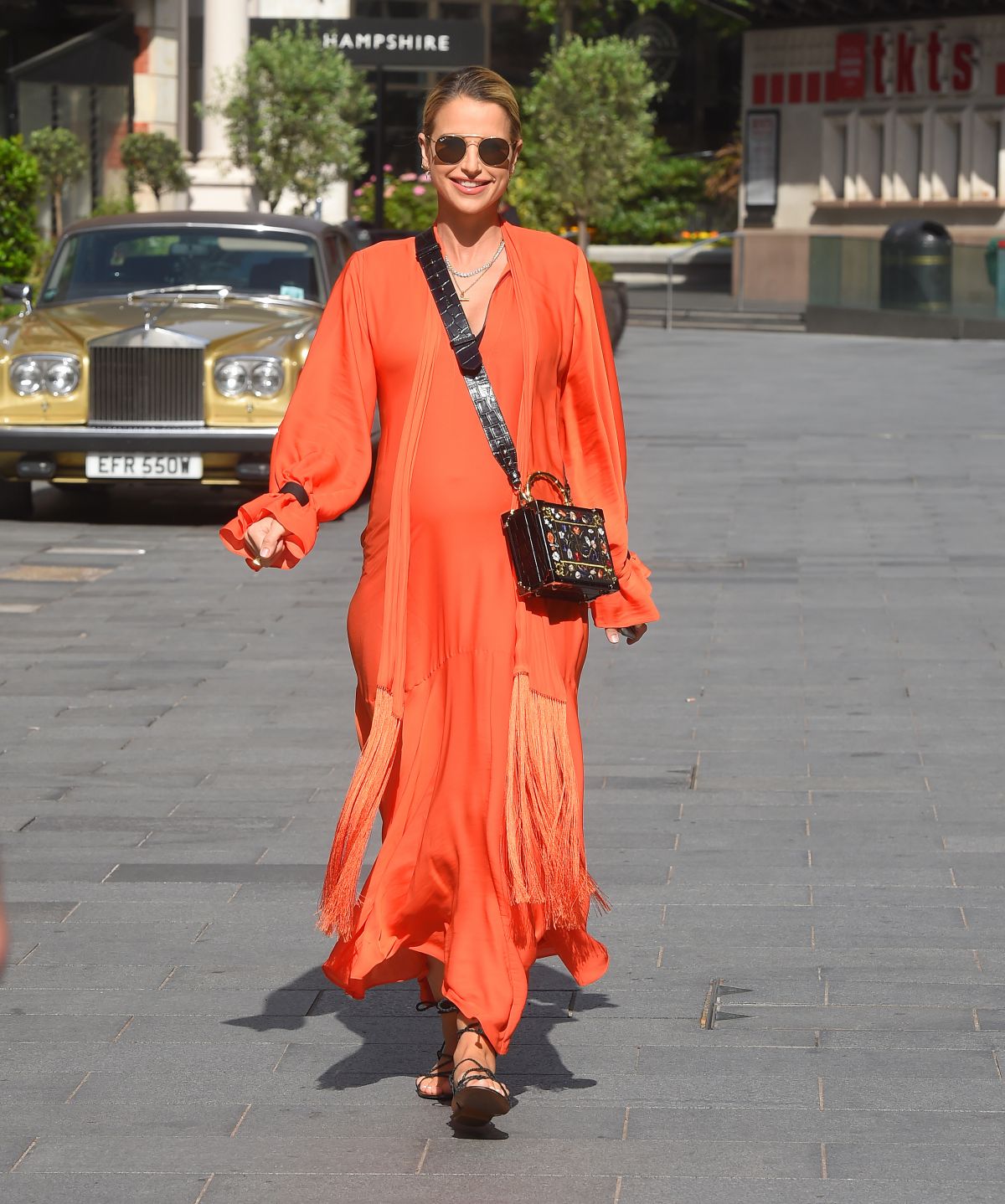 Vogue Williams in a Orange Dress Leaves Global Radio in London 2020/06/07