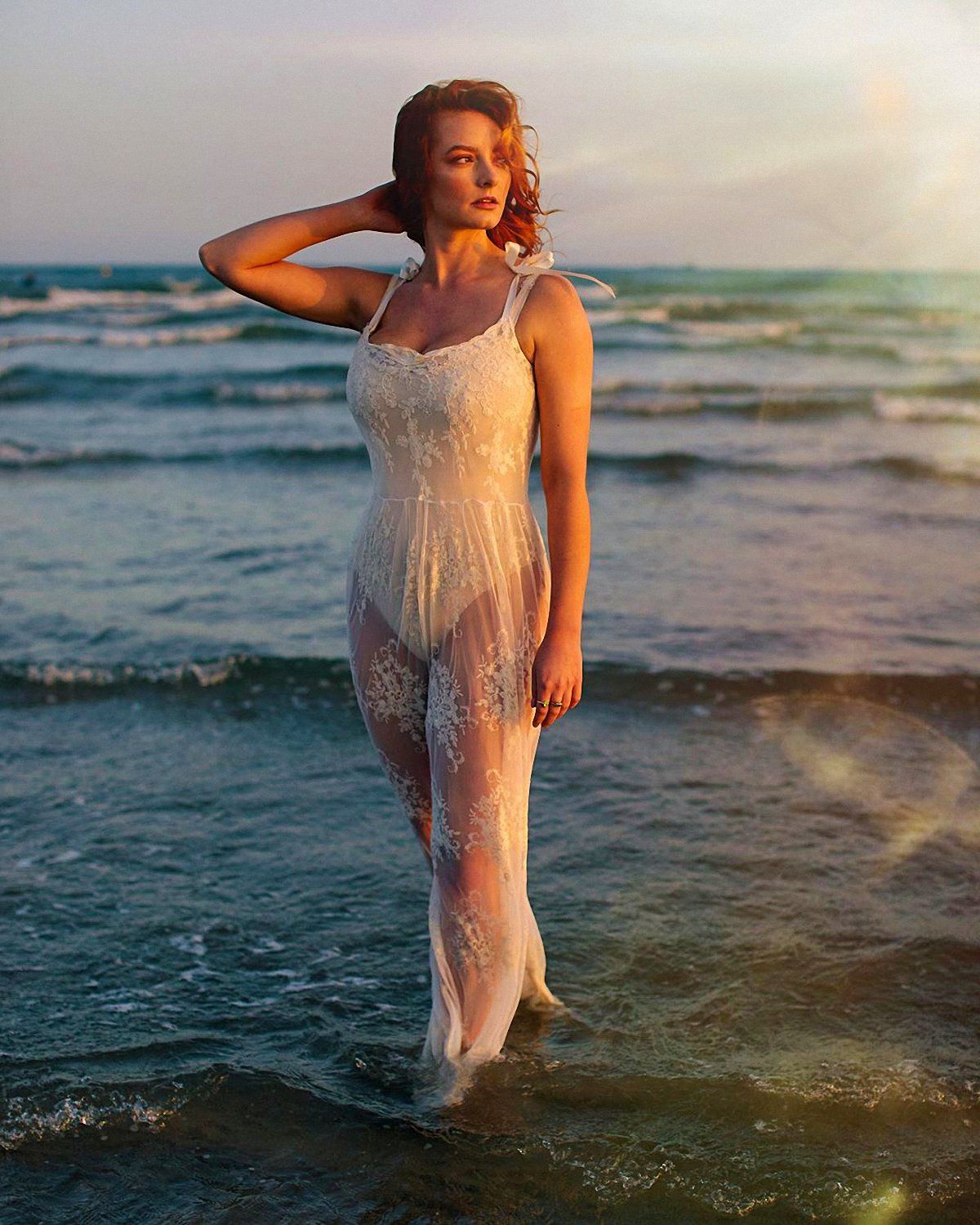 Dakota Blue Richards at a Photoshoot on the Beach, September 2020