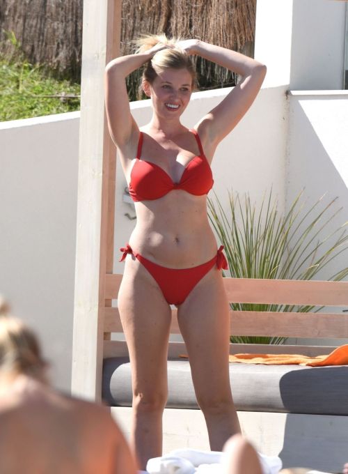 Amy Hard in a Red Bikini at a Pool in Portugal 2020/10/01