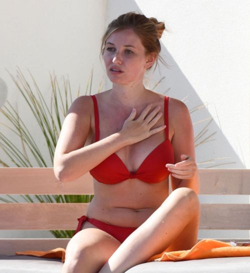 Amy Hard in a Red Bikini at a Pool in Portugal 2020/10/01