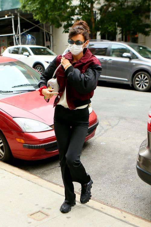 Bella Hadid in Red & Black Puffy Jacket Out in New York 2020/09/24