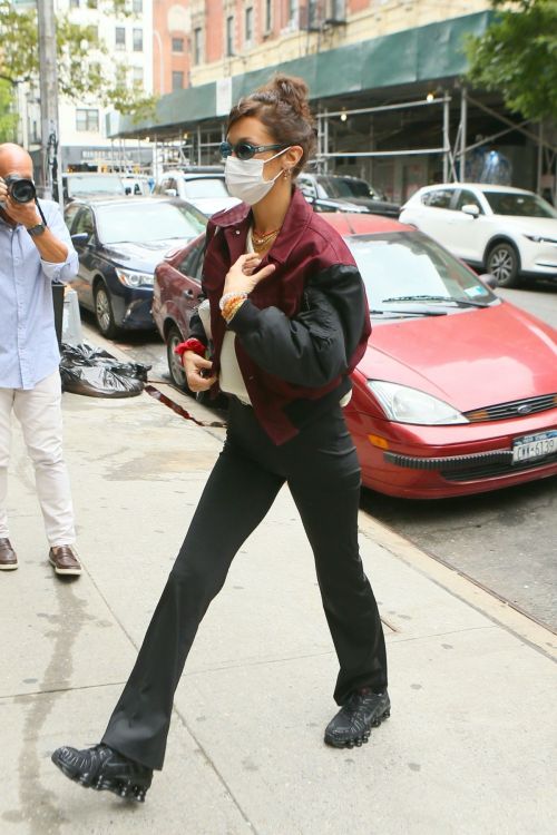 Bella Hadid in Red & Black Puffy Jacket Out in New York 2020/09/24