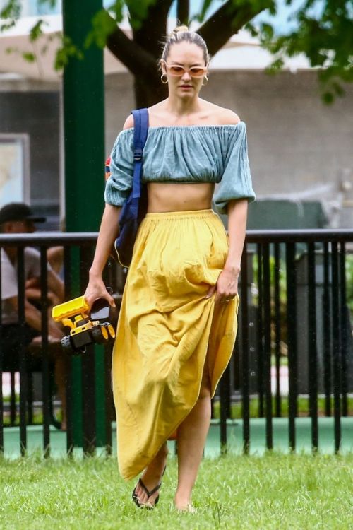 Candice Swanepoel in Off Shoulder Tops and Logn Skirt in Miami Beach 2020/10/25