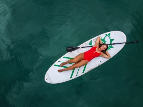 Corinne Suter in a Red Swimsuit at a Photoshoot, August 2020