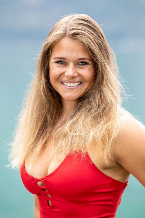 Corinne Suter in a Red Swimsuit at a Photoshoot, August 2020 1