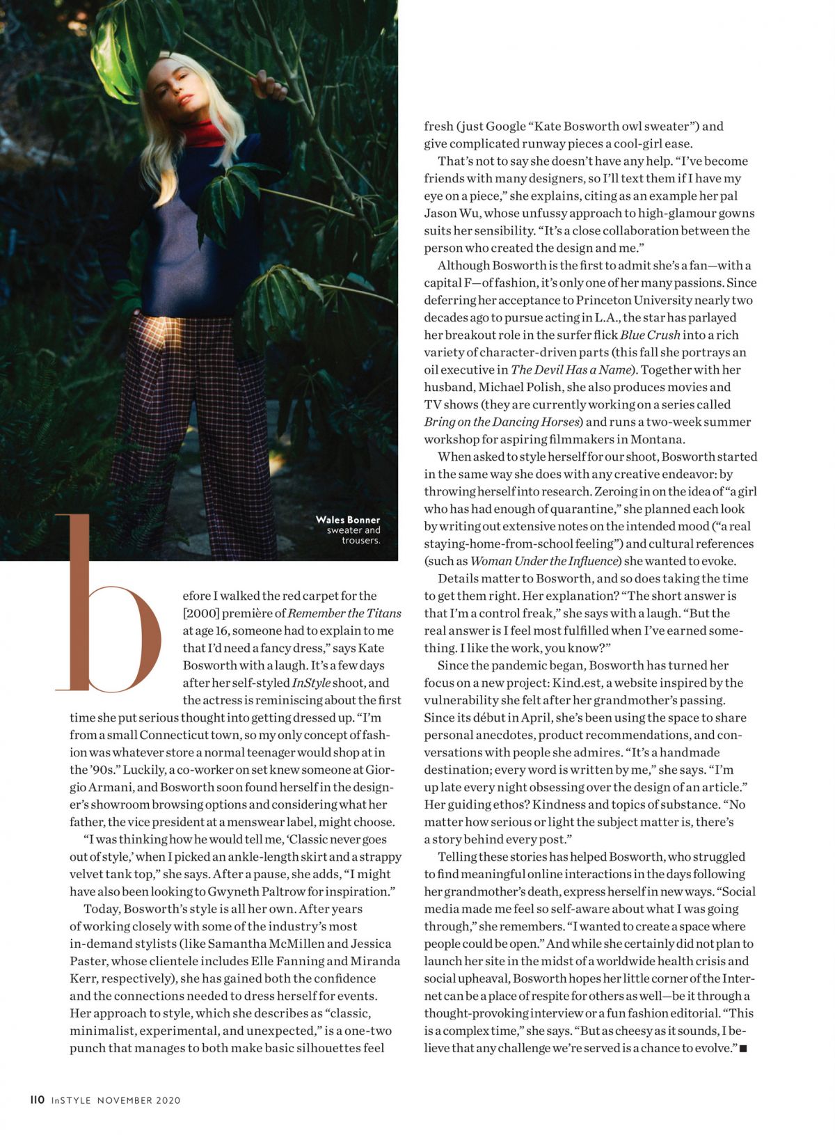 Kate Bosworth in Instyle Magazine, November 2020 Issue