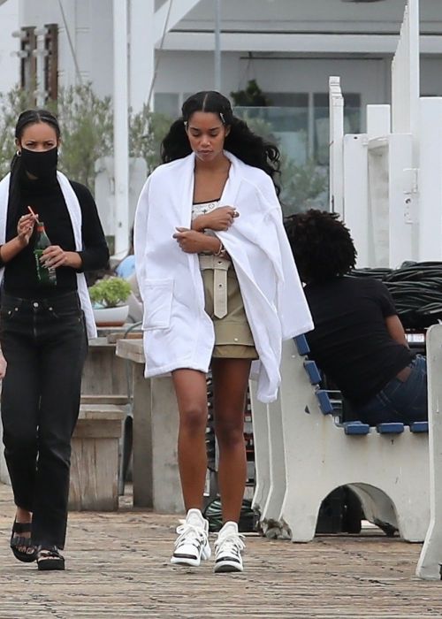 Laura Harrier on the Set of Her New Movie at Malibu Pier in Los Angeles 2020/10/26