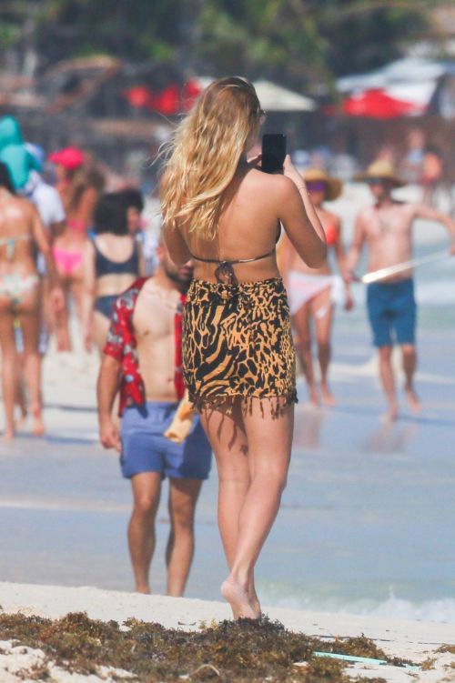 American Model Rachel Hilbert in Bikini at a Beach in Tulum 11/26/2020