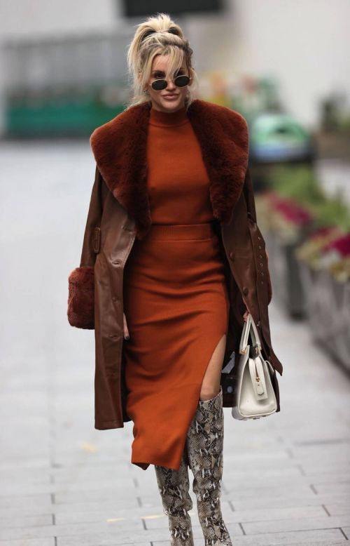 Ashley Roberts seen in Rust Color Dress Arrives at Heart Radio in London 11/24/2020 2