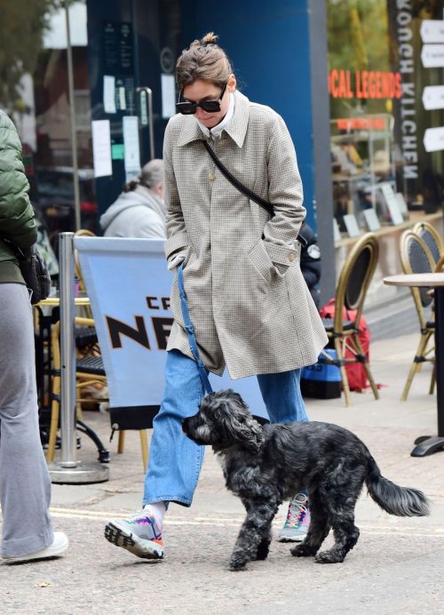 Emma Corrin in Long Coat Out with Her Dog in London 2020/10/18 2