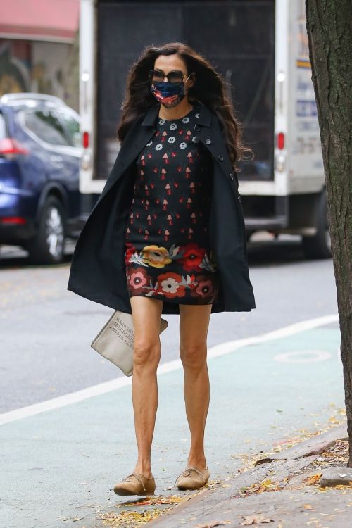 Famke Janssen flashes legs in a Floral Mini Dress Out in New York 2020/10/22