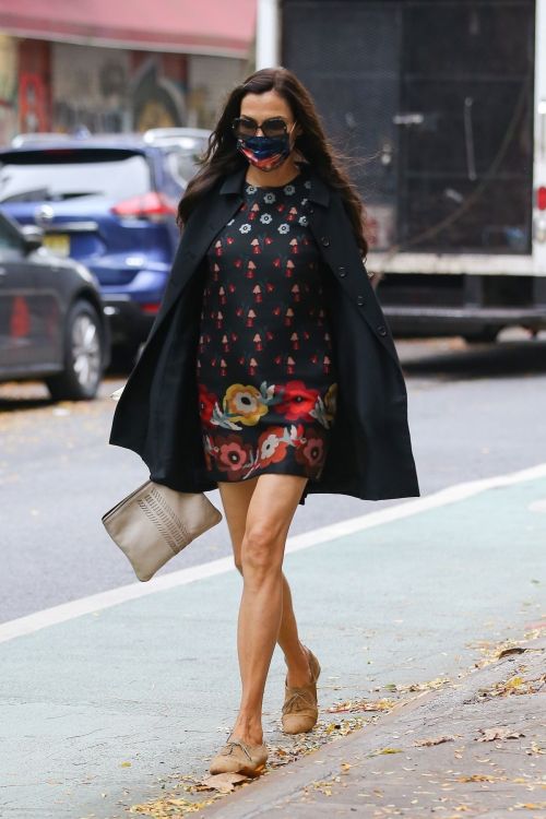 Famke Janssen flashes legs in a Floral Mini Dress Out in New York 2020/10/22