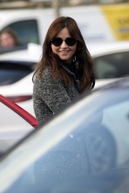 Jenna-Louise Coleman in Long Coat with Jeans at a Gas Station in London 2020/11/15