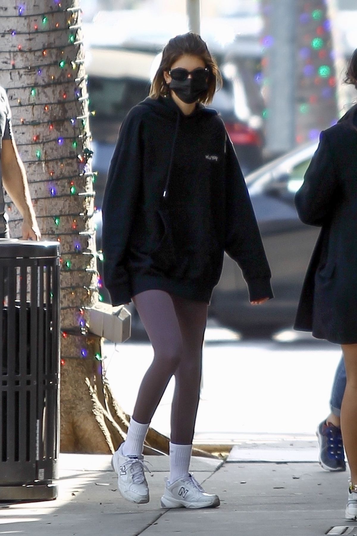 Kaia Jordan Gerber in Black Sweatshirt with Tights Out in Beverly Hills 2020/11/21