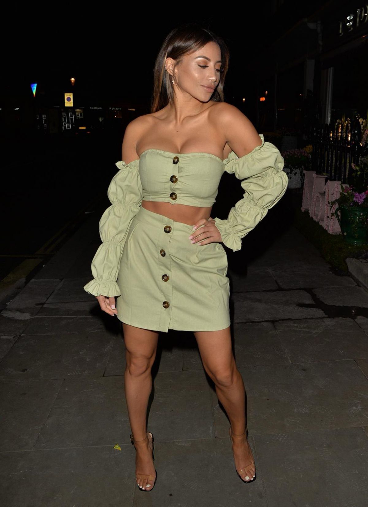 Kayleigh Morris in Stylish Off-Shoulder Dress Night Out in London 2020/10/21