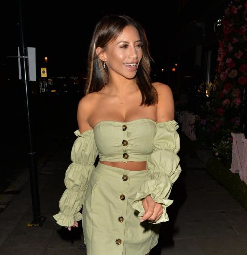 Kayleigh Morris in Stylish Off-Shoulder Dress Night Out in London 2020/10/21