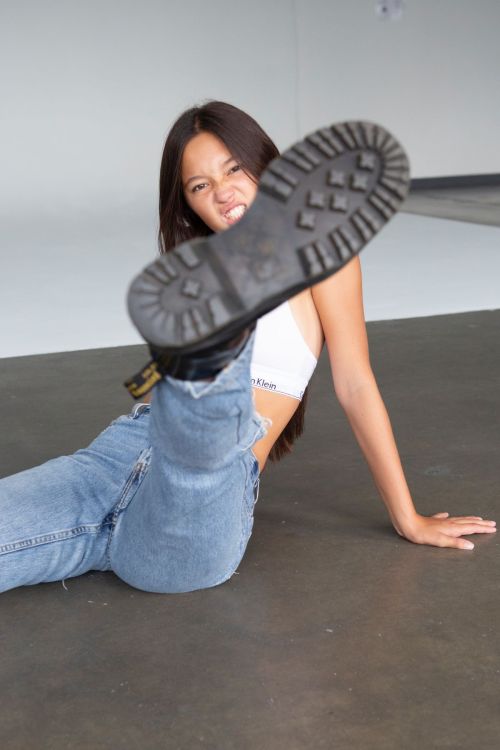 Lily Chee in Calvin Klein Sports Bra and Blue Jeans Photoshoot Portfolio, 2020 Issue 3