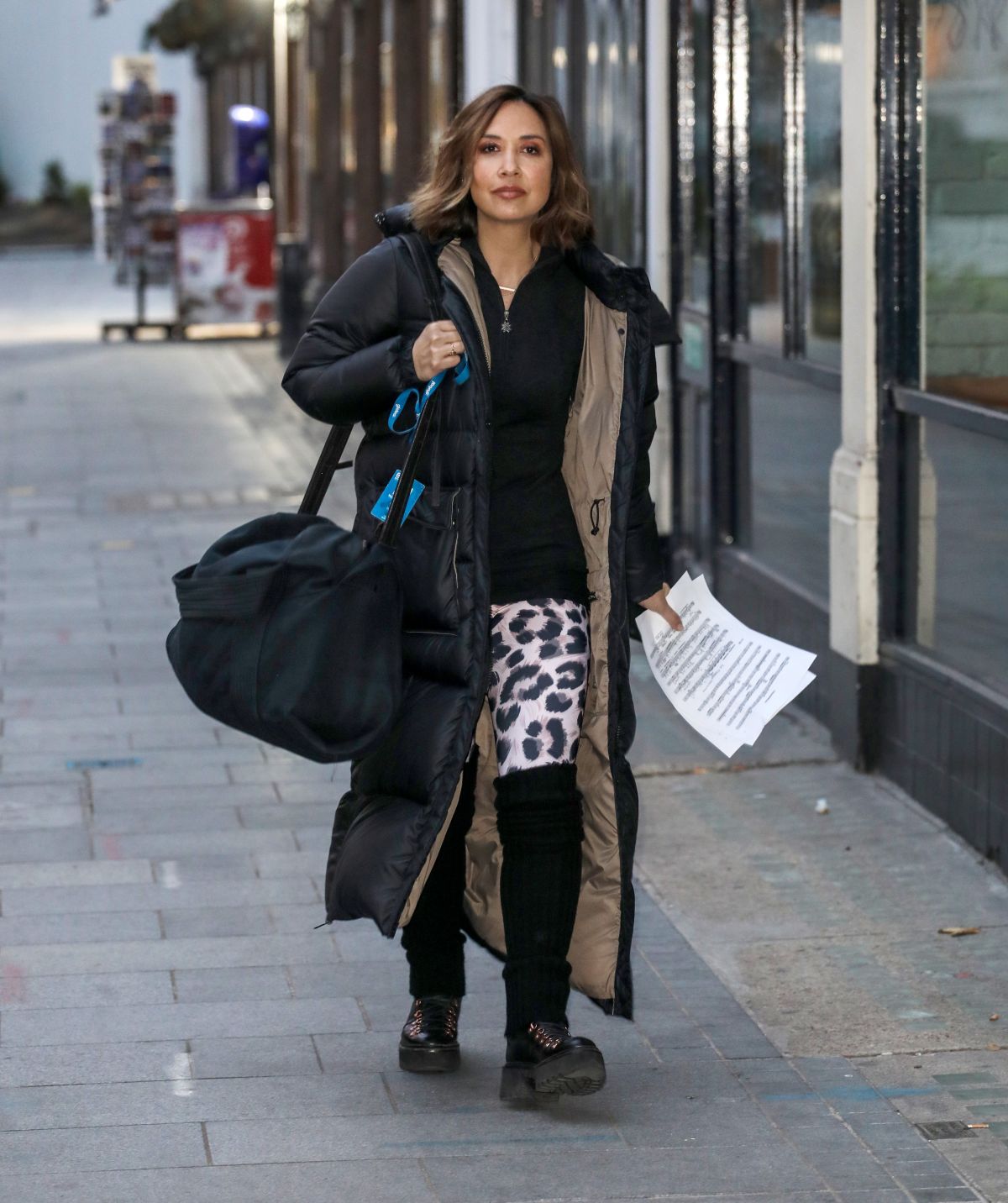 Myleene Klass seen in Long Puffer Jacket Leaves Global Radio in London 11/27/2020