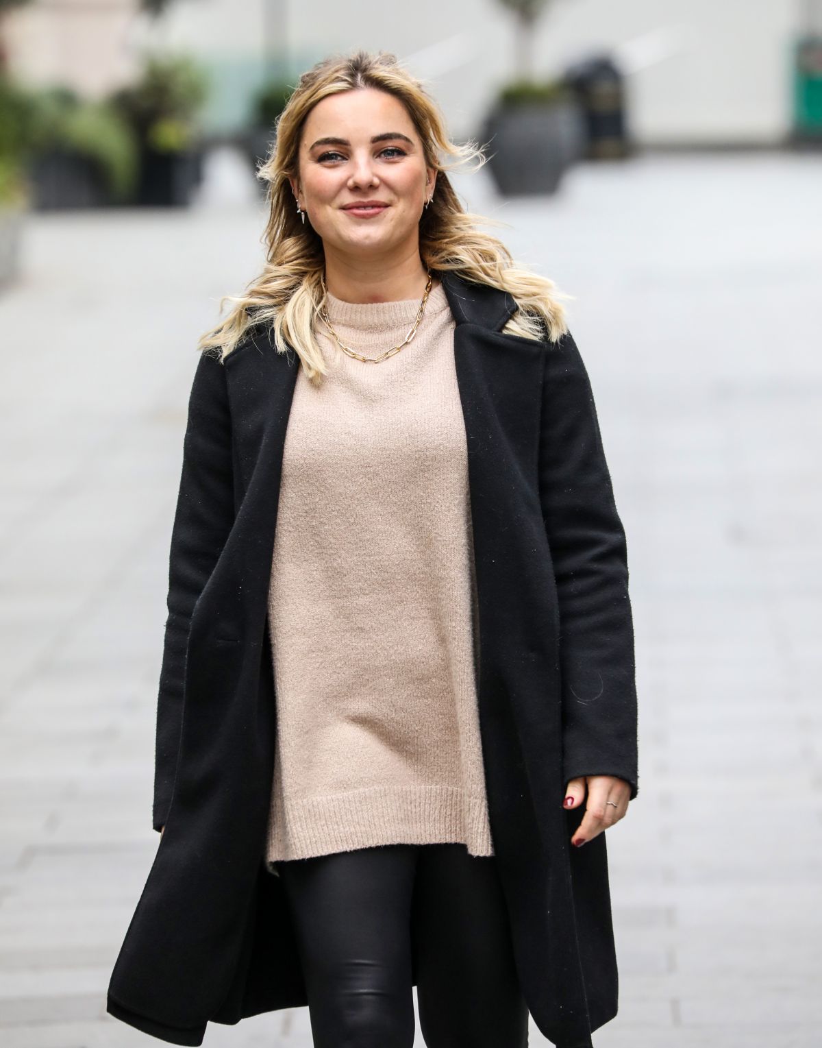 Sian Welby seen in Black Long Coat with Tights Leaves Global Studios in London 11/27/2020
