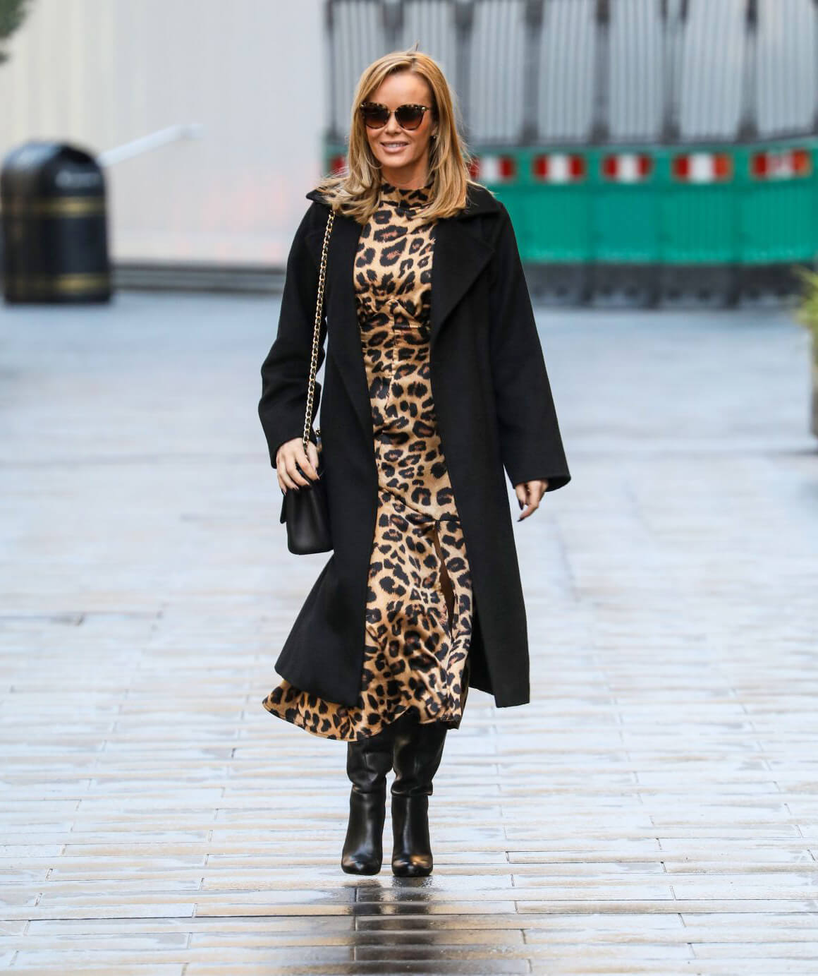 Amanda Holden in Leopard Print Dress with Long Coat Out in London 12/01/2020