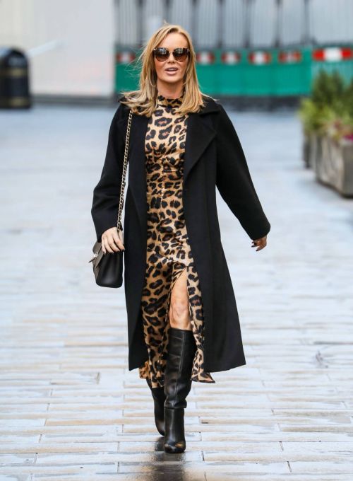 Amanda Holden in Leopard Print Dress with Long Coat Out in London 12/01/2020