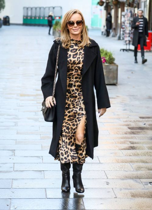 Amanda Holden in Leopard Print Dress with Long Coat Out in London 12/01/2020