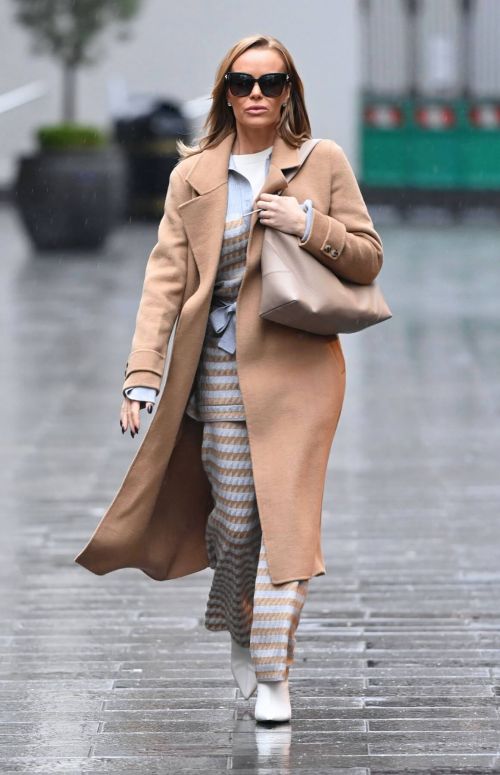 Amanda Holden in Lining Outfit with Overcoat Leaves Heart FM in London 12/03/2020