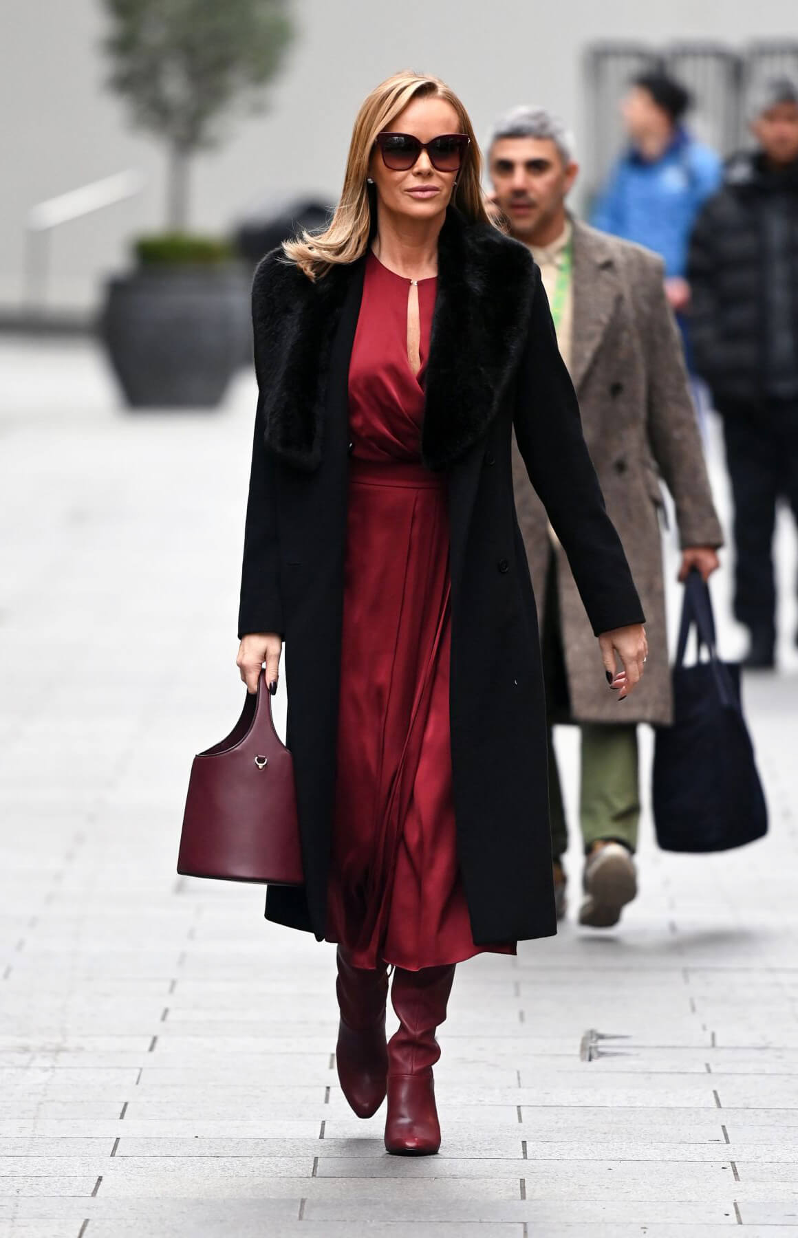 Amanda Holden in Maroon Satin Dress Leaves Global Studios in London 12/02/2020