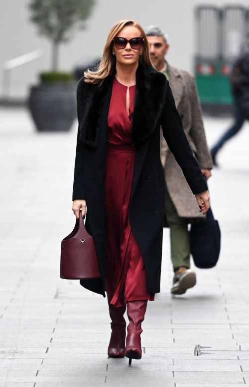 Amanda Holden in Maroon Satin Dress Leaves Global Studios in London 12/02/2020 3