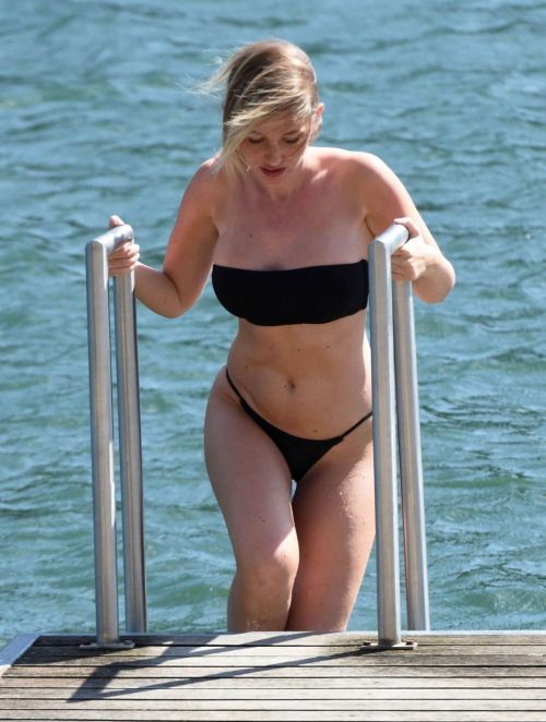 Amy Hart in Black Bikini at a Pool in Portugal 09/28/2020 12