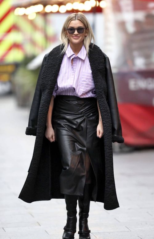 Ashley Roberts in Black Long Overcoat Arrives at Heart Radio in London 12/04/2020