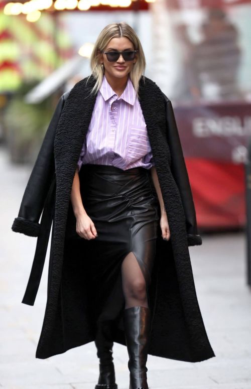 Ashley Roberts in Black Long Overcoat Arrives at Heart Radio in London 12/04/2020