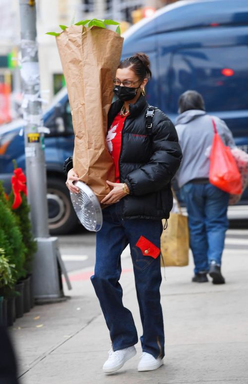 Bella Hadid in Puffer Jacket with Red T-Shirt Out Shopping in New York 12/02/2020 4