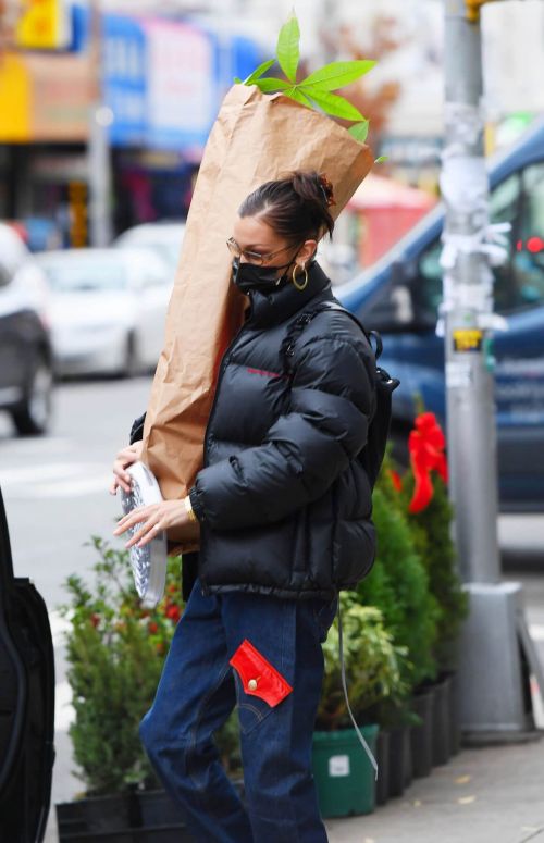 Bella Hadid in Puffer Jacket with Red T-Shirt Out Shopping in New York 12/02/2020 5