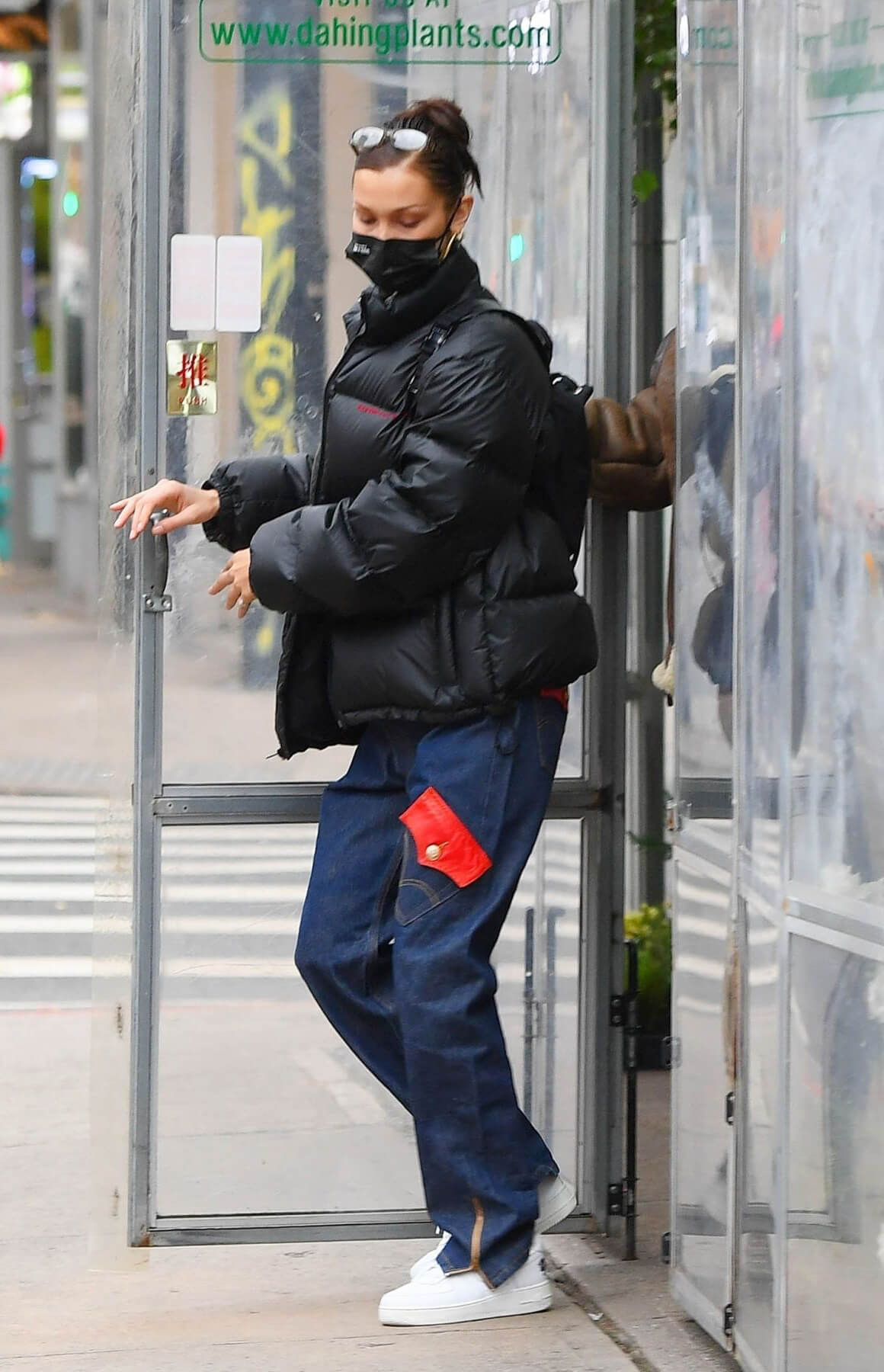 Bella Hadid in Puffer Jacket with Red T-Shirt Out Shopping in New York 12/02/2020 6