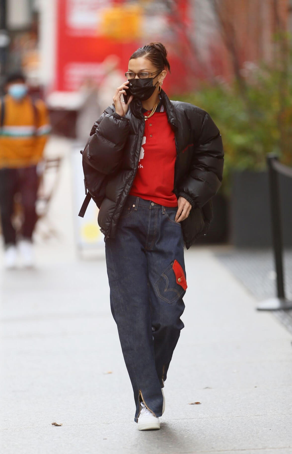 Bella Hadid in Puffer Jacket with Red T-Shirt Out Shopping in New York 12/02/2020 10