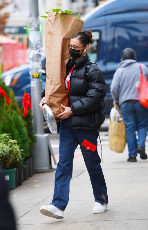 Bella Hadid in Puffer Jacket with Red T-Shirt Out Shopping in New York 12/02/2020 3