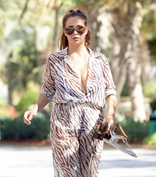 Chloe Goodman in Transparent Animal Print Jumpsuit Out and About in Dubai 11/30/2020